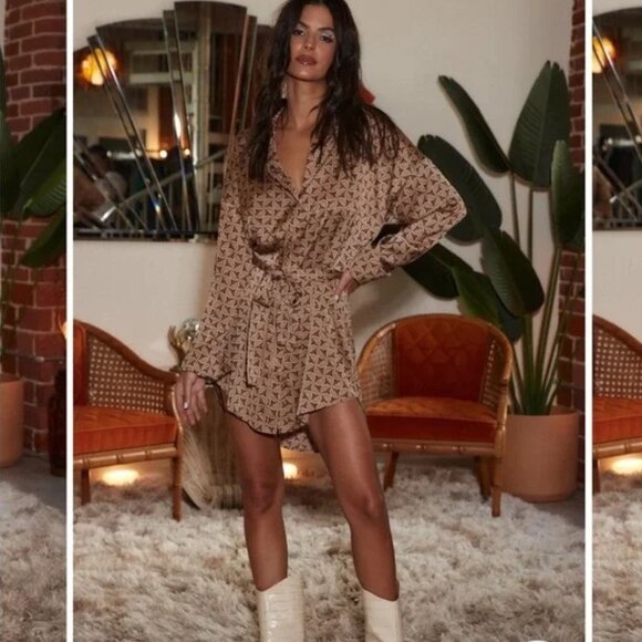 NWT 12th Tribe AFTER DARK BROWN RETRO SATIN MINI DRESS Small **Sold out online** - Picture 3 of 7